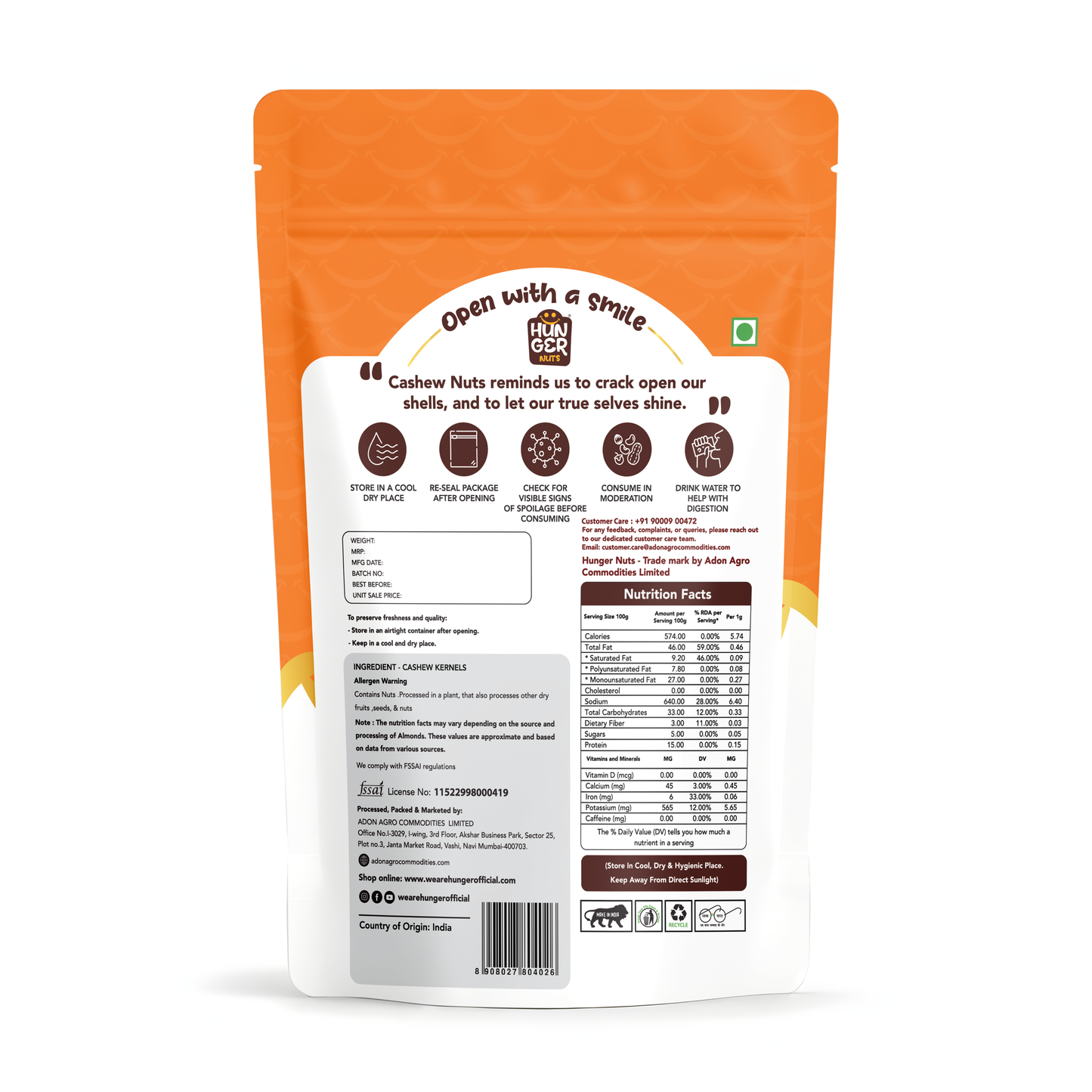 Hunger Classic Cashews | Premium Whole Cashew Nuts | Kaju | Organic